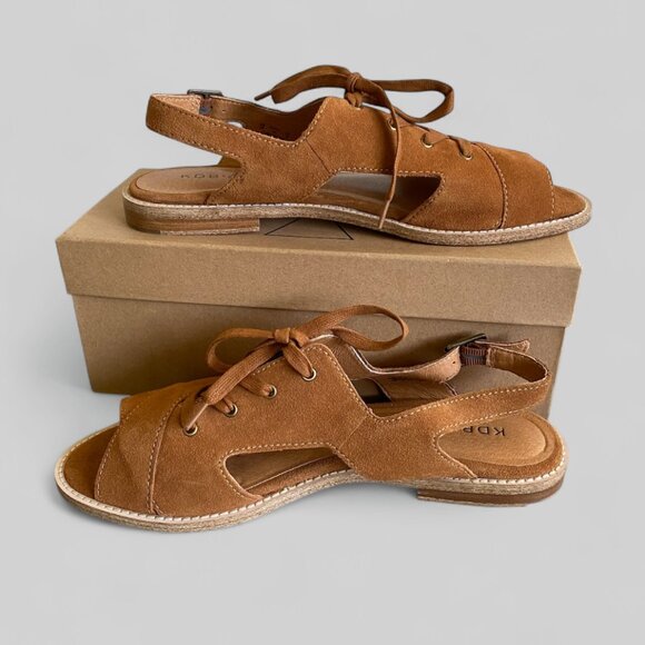 Kelsi Dagger Silver Lake Flats Cognac Leather Sandals10 - Picture 1 of 9